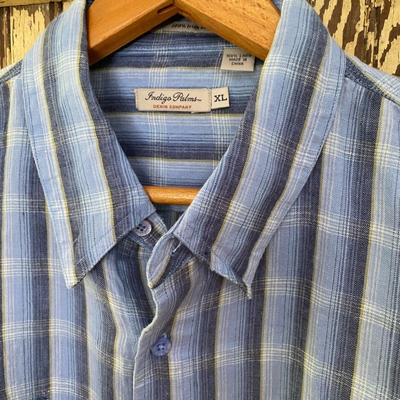 Men’s Irish linen button down shirt size XL blue indigo Palms NWOT - Picture 11 of 11